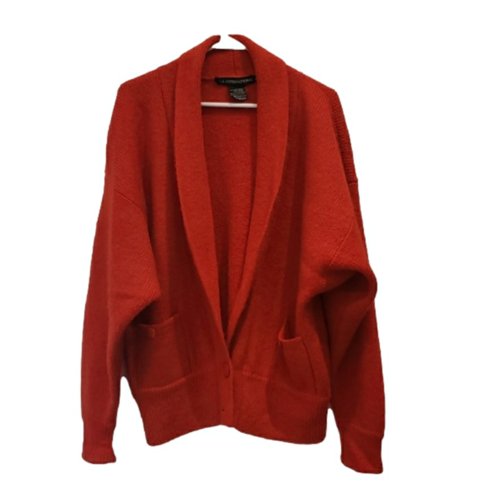Vintage LB International Cardigan Wool Mohair Red Shawl Collar Womens L